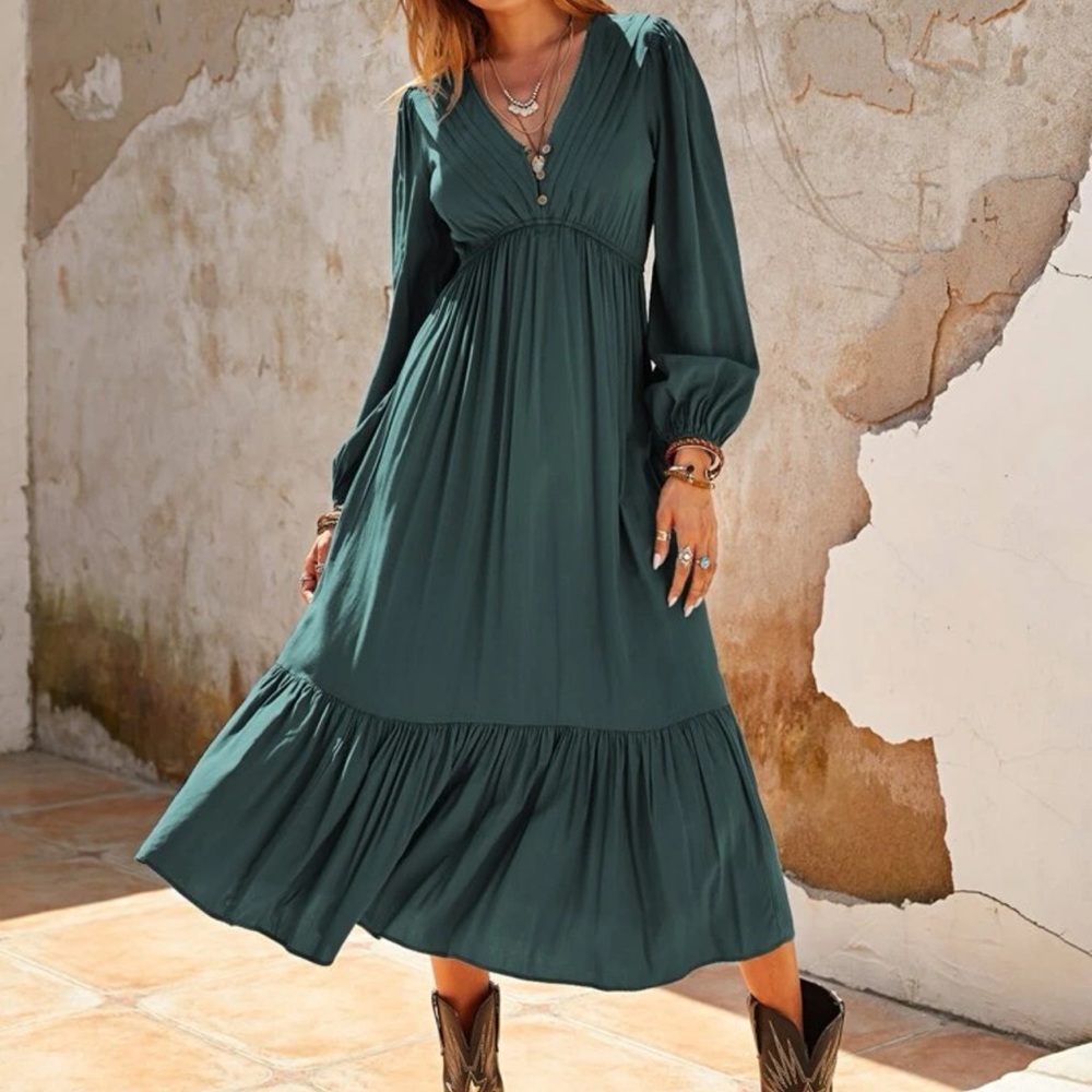 Long sleeve v-neck ruffle tiered maxi dress - Picture 5 of 6